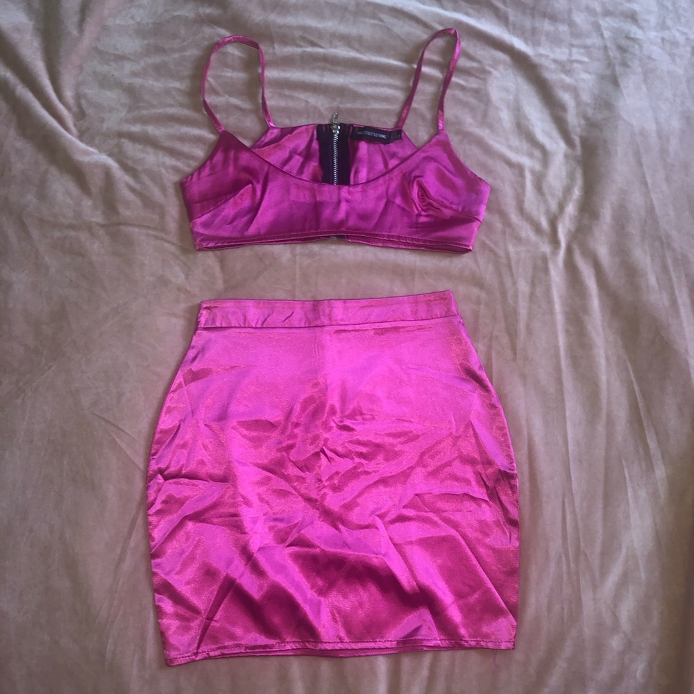 Satin Hot Pink Two-Piece Dress
